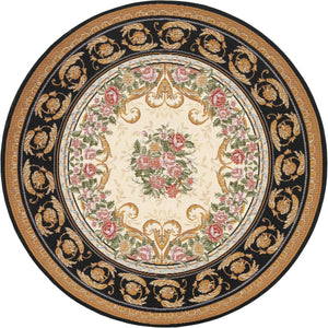 Black and Ivory 5' 1 x 5' 1 Outdoor Traditional Round Area Rug Weather Resistant for Patio, Deck, Terrace, Balcony, Porch Classical Design Outside Carpet for Sale at Rug Engine