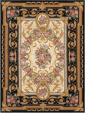 Black and Ivory 5' 1 x 7' 1 Outdoor Traditional Rectangle Area Rug Weather Resistant for Patio, Deck, Terrace, Balcony, Porch Classical Design Outside Carpet for Sale at Rug Engine
