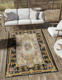 Black and Ivory 4' 1 x 6' 1 Outdoor Traditional Rectangle Area Rug Weather Resistant for Patio, Deck, Terrace, Balcony, Porch Classical Design Outside Carpet for Sale at Rug Engine