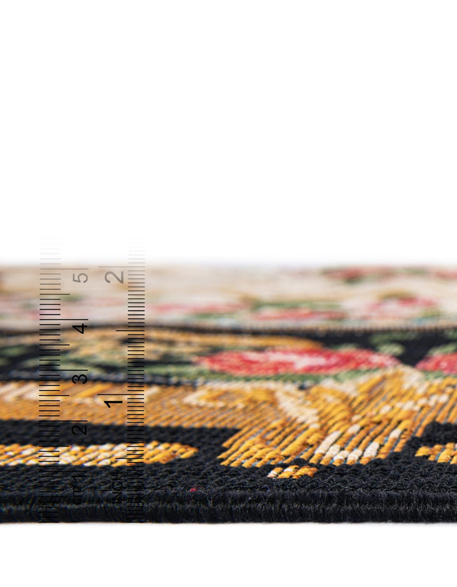 Black and Ivory 6' 1 x 9' Outdoor Traditional Rectangle Area Rug Weather Resistant for Patio, Deck, Terrace, Balcony, Porch Classical Design Outside Carpet for Sale at Rug Engine