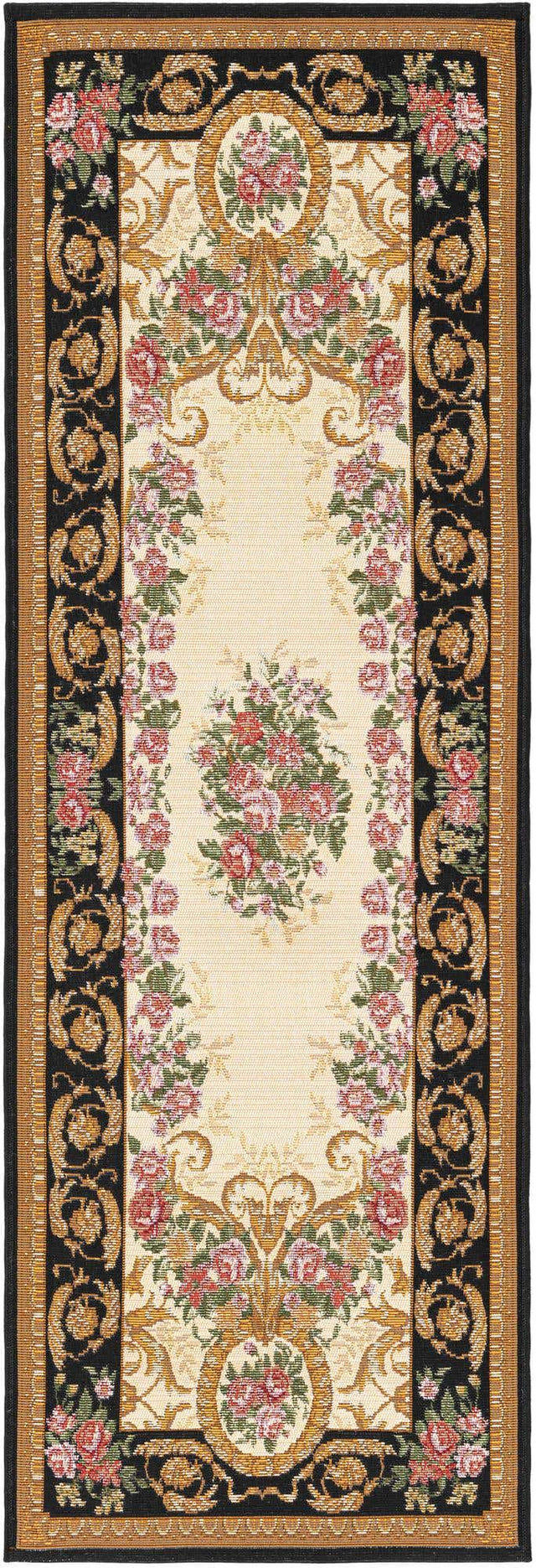 Black and Ivory 2' x 6' 1 Outdoor Traditional Runner Area Rug Weather Resistant for Patio, Deck, Terrace, Balcony, Porch Classical Design Outside Carpet for Sale at Rug Engine