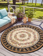 Black and Ivory 5' 1 x 5' 1 Outdoor Traditional Round Area Rug Weather Resistant for Patio, Deck, Terrace, Balcony, Porch Classical Design Outside Carpet for Sale at Rug Engine