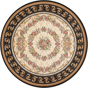 Black and Ivory 7' 10 x 7' 10 Outdoor Traditional Round Area Rug Weather Resistant for Patio, Deck, Terrace, Balcony, Porch Classical Design Outside Carpet for Sale at Rug Engine
