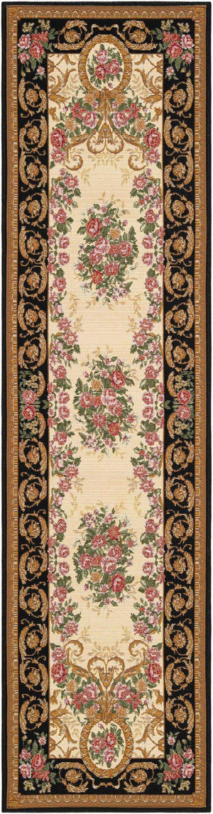 Black and Ivory 2' x 8' Outdoor Traditional Runner Area Rug Weather Resistant for Patio, Deck, Terrace, Balcony, Porch Classical Design Outside Carpet for Sale at Rug Engine