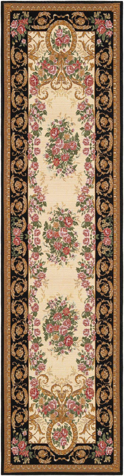Black and Ivory 2' x 8' Outdoor Traditional Runner Area Rug Weather Resistant for Patio, Deck, Terrace, Balcony, Porch Classical Design Outside Carpet for Sale at Rug Engine