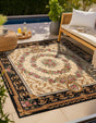 Black and Ivory 7' 10 x 7' 10 Outdoor Traditional Square Area Rug Weather Resistant for Patio, Deck, Terrace, Balcony, Porch Classical Design Outside Carpet for Sale at Rug Engine