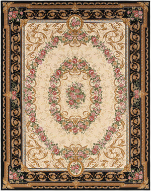 Black and Ivory 7' 10 x 10' Outdoor Traditional Rectangle Area Rug Weather Resistant for Patio, Deck, Terrace, Balcony, Porch Classical Design Outside Carpet for Sale at Rug Engine