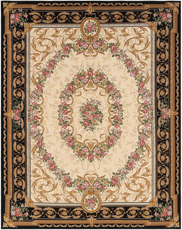 Black and Ivory 7' 10 x 10' Outdoor Traditional Rectangle Area Rug Weather Resistant for Patio, Deck, Terrace, Balcony, Porch Classical Design Outside Carpet for Sale at Rug Engine