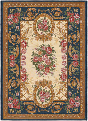 Navy Blue and Ivory 2' x 3' 1 Outdoor Traditional Rectangle Area Rug Weather Resistant for Patio, Deck, Terrace, Balcony, Porch Classical Design Outside Carpet for Sale at Rug Engine