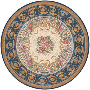 Navy Blue and Ivory 4' 1 x 4' 1 Outdoor Traditional Round Area Rug Weather Resistant for Patio, Deck, Terrace, Balcony, Porch Classical Design Outside Carpet for Sale at Rug Engine