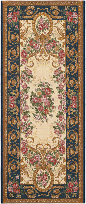 Navy Blue and Ivory 2' x 5' 1 Outdoor Traditional Runner Area Rug Weather Resistant for Patio, Deck, Terrace, Balcony, Porch Classical Design Outside Carpet for Sale at Rug Engine