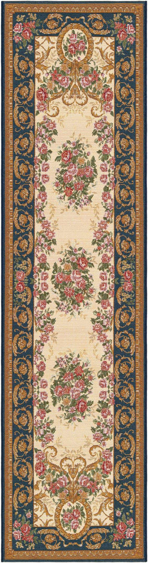 Navy Blue and Ivory 2' x 8' Outdoor Traditional Runner Area Rug Weather Resistant for Patio, Deck, Terrace, Balcony, Porch Classical Design Outside Carpet for Sale at Rug Engine