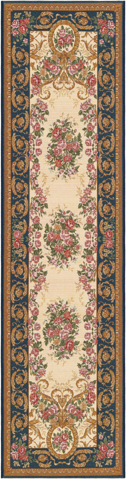Navy Blue and Ivory 2' x 8' Outdoor Traditional Runner Area Rug Weather Resistant for Patio, Deck, Terrace, Balcony, Porch Classical Design Outside Carpet for Sale at Rug Engine