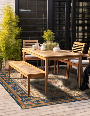 Navy Blue and Ivory 7' 10 x 7' 10 Outdoor Traditional Square Area Rug Weather Resistant for Patio, Deck, Terrace, Balcony, Porch Classical Design Outside Carpet for Sale at Rug Engine