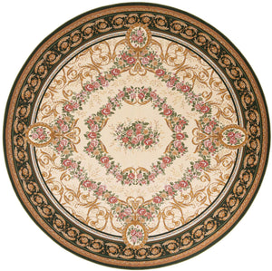 Green and Ivory 10' x 10' Outdoor Traditional Round Area Rug Weather Resistant for Patio, Deck, Terrace, Balcony, Porch Classical Design Outside Carpet for Sale at Rug Engine