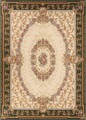 Green and Ivory 10' x 14' 1 Outdoor Traditional Rectangle Area Rug Weather Resistant for Patio, Deck, Terrace, Balcony, Porch Classical Design Outside Carpet for Sale at Rug Engine