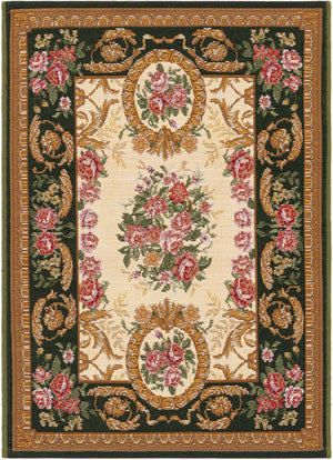 Green and Ivory 2' x 3' 1 Outdoor Traditional Rectangle Area Rug Weather Resistant for Patio, Deck, Terrace, Balcony, Porch Classical Design Outside Carpet for Sale at Rug Engine