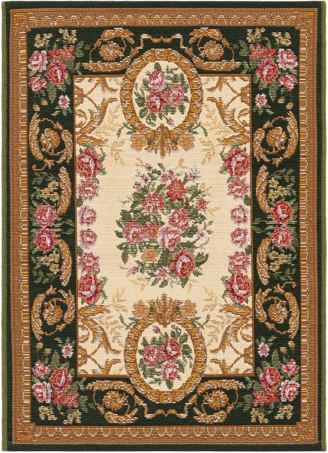 Green and Ivory 2' x 3' 1 Outdoor Traditional Rectangle Area Rug Weather Resistant for Patio, Deck, Terrace, Balcony, Porch Classical Design Outside Carpet for Sale at Rug Engine