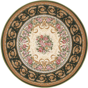 Green and Ivory 3' 1 x 3' 1 Outdoor Traditional Round Area Rug Weather Resistant for Patio, Deck, Terrace, Balcony, Porch Classical Design Outside Carpet for Sale at Rug Engine