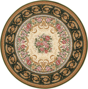 Green and Ivory 4' 1 x 4' 1 Outdoor Traditional Round Area Rug Weather Resistant for Patio, Deck, Terrace, Balcony, Porch Classical Design Outside Carpet for Sale at Rug Engine