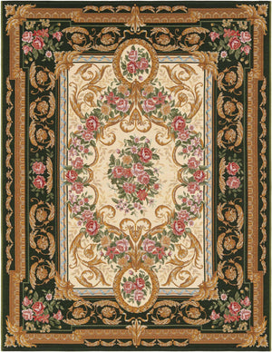 Green and Ivory 5' 1 x 7' 1 Outdoor Traditional Rectangle Area Rug Weather Resistant for Patio, Deck, Terrace, Balcony, Porch Classical Design Outside Carpet for Sale at Rug Engine