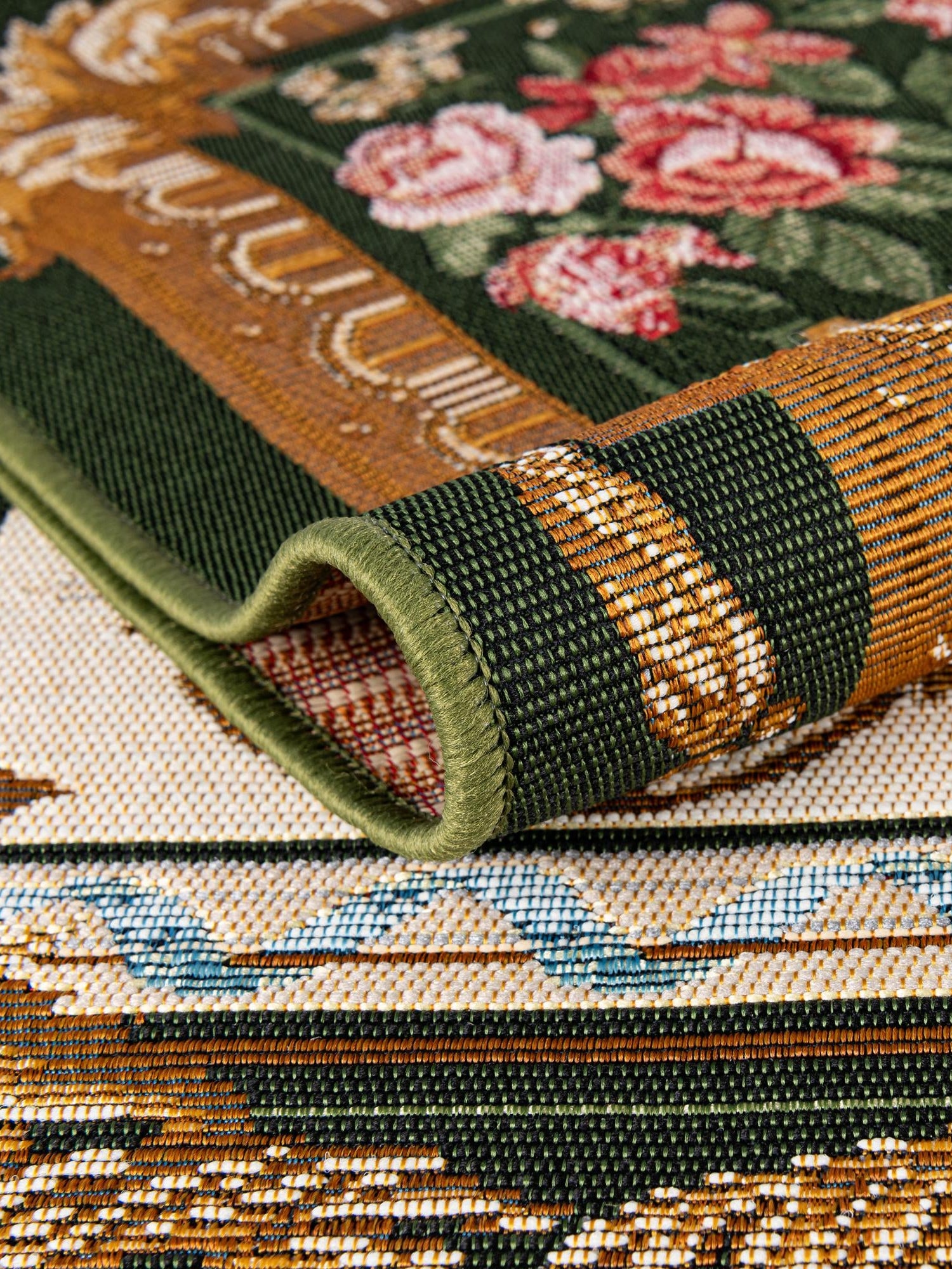 Green and Ivory 2' x 3' 1 Outdoor Traditional Rectangle Area Rug Weather Resistant for Patio, Deck, Terrace, Balcony, Porch Classical Design Outside Carpet for Sale at Rug Engine