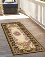 Green and Ivory 2' 7 x 10' Outdoor Traditional Runner Area Rug Weather Resistant for Patio, Deck, Terrace, Balcony, Porch Classical Design Outside Carpet for Sale at Rug Engine