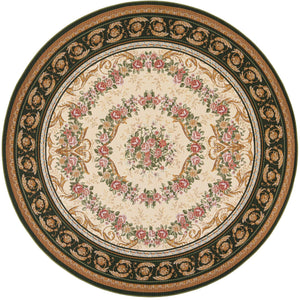 Green and Ivory 7' 10 x 7' 10 Outdoor Traditional Round Area Rug Weather Resistant for Patio, Deck, Terrace, Balcony, Porch Classical Design Outside Carpet for Sale at Rug Engine