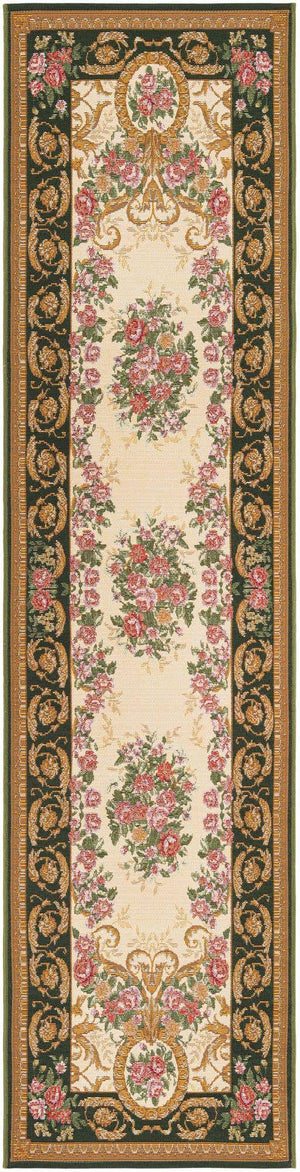 Green and Ivory 2' x 8' Outdoor Traditional Runner Area Rug Weather Resistant for Patio, Deck, Terrace, Balcony, Porch Classical Design Outside Carpet for Sale at Rug Engine