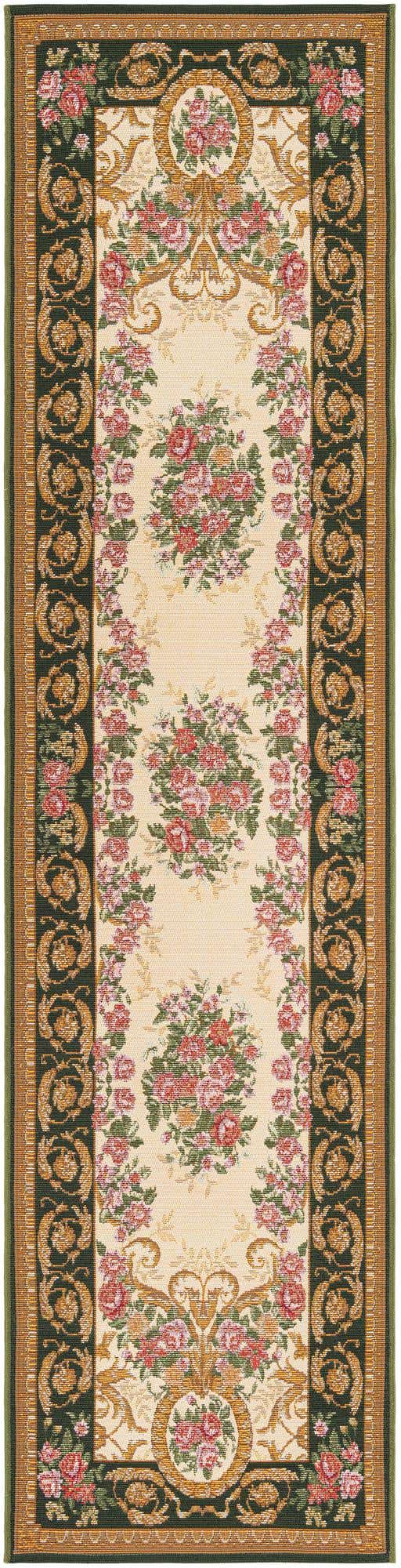 Green and Ivory 2' x 8' Outdoor Traditional Runner Area Rug Weather Resistant for Patio, Deck, Terrace, Balcony, Porch Classical Design Outside Carpet for Sale at Rug Engine