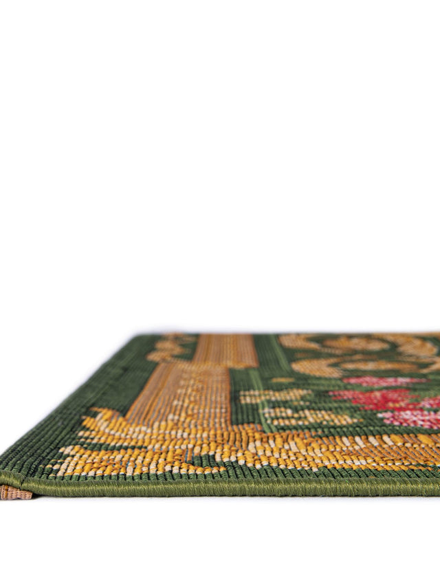 Green and Ivory 10' x 10' Outdoor Traditional Square Area Rug Weather Resistant for Patio, Deck, Terrace, Balcony, Porch Classical Design Outside Carpet for Sale at Rug Engine