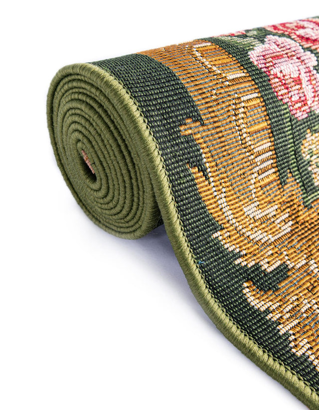 Green and Ivory 10' x 10' Outdoor Traditional Square Area Rug Weather Resistant for Patio, Deck, Terrace, Balcony, Porch Classical Design Outside Carpet for Sale at Rug Engine