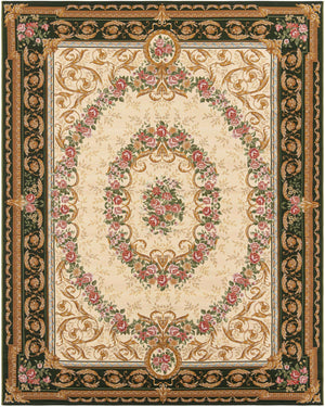 Green and Ivory 7' 10 x 10' Outdoor Traditional Rectangle Area Rug Weather Resistant for Patio, Deck, Terrace, Balcony, Porch Classical Design Outside Carpet for Sale at Rug Engine
