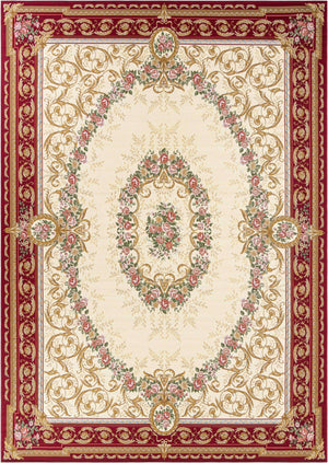 Burgundy Red and Ivory 10' x 14' 1 Outdoor Traditional Rectangle Area Rug Weather Resistant for Patio, Deck, Terrace, Balcony, Porch Classical Design Outside Carpet for Sale at Rug Engine