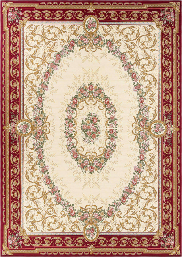 Burgundy Red and Ivory 10' x 14' 1 Outdoor Traditional Rectangle Area Rug Weather Resistant for Patio, Deck, Terrace, Balcony, Porch Classical Design Outside Carpet for Sale at Rug Engine