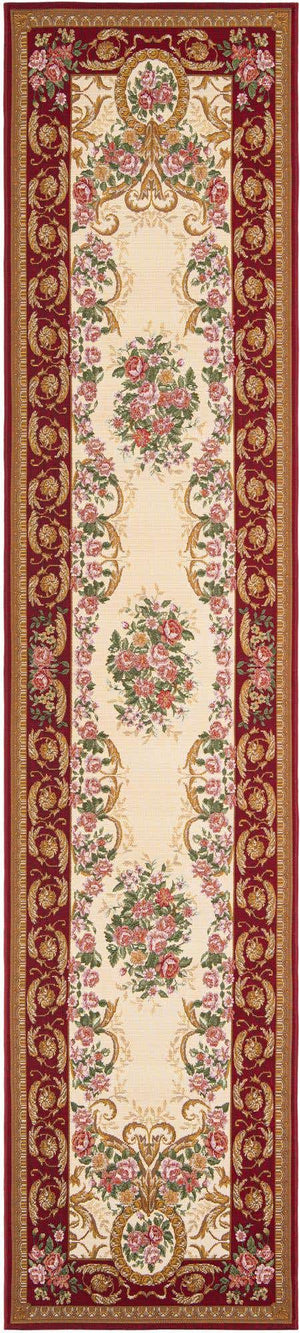 Burgundy Red and Ivory 2' 7 x 12' Outdoor Traditional Runner Area Rug Weather Resistant for Patio, Deck, Terrace, Balcony, Porch Classical Design Outside Carpet for Sale at Rug Engine