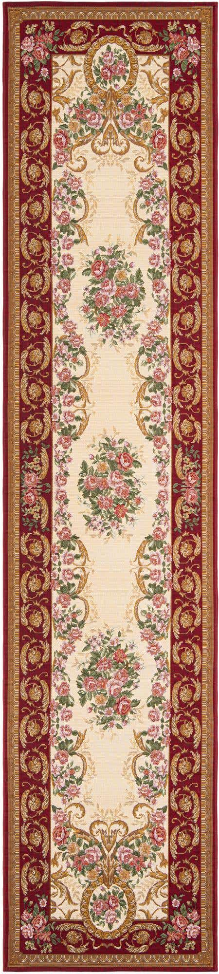 Burgundy Red and Ivory 2' 7 x 12' Outdoor Traditional Runner Area Rug Weather Resistant for Patio, Deck, Terrace, Balcony, Porch Classical Design Outside Carpet for Sale at Rug Engine
