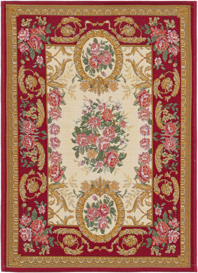 Burgundy Red and Ivory 2' x 3' 1 Outdoor Traditional Rectangle Area Rug Weather Resistant for Patio, Deck, Terrace, Balcony, Porch Classical Design Outside Carpet for Sale at Rug Engine