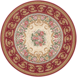 Burgundy Red and Ivory 4' 1 x 4' 1 Outdoor Traditional Round Area Rug Weather Resistant for Patio, Deck, Terrace, Balcony, Porch Classical Design Outside Carpet for Sale at Rug Engine