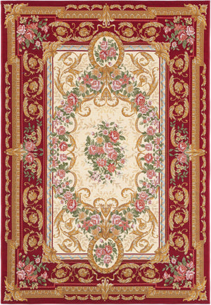 Burgundy Red and Ivory 4' 1 x 6' 1 Outdoor Traditional Rectangle Area Rug Weather Resistant for Patio, Deck, Terrace, Balcony, Porch Classical Design Outside Carpet for Sale at Rug Engine