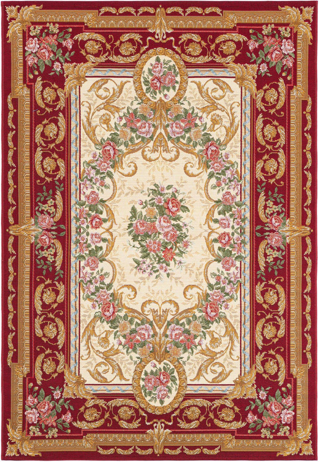 Burgundy Red and Ivory 4' 1 x 6' 1 Outdoor Traditional Rectangle Area Rug Weather Resistant for Patio, Deck, Terrace, Balcony, Porch Classical Design Outside Carpet for Sale at Rug Engine