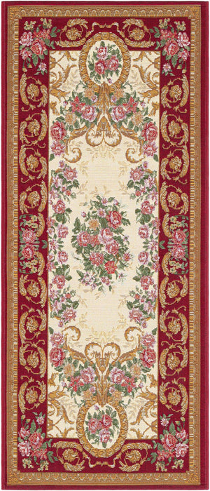 Burgundy Red and Ivory 2' x 5' 1 Outdoor Traditional Runner Area Rug Weather Resistant for Patio, Deck, Terrace, Balcony, Porch Classical Design Outside Carpet for Sale at Rug Engine