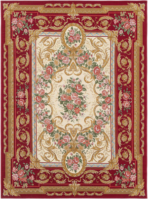 Burgundy Red and Ivory 5' 1 x 7' 1 Outdoor Traditional Rectangle Area Rug Weather Resistant for Patio, Deck, Terrace, Balcony, Porch Classical Design Outside Carpet for Sale at Rug Engine