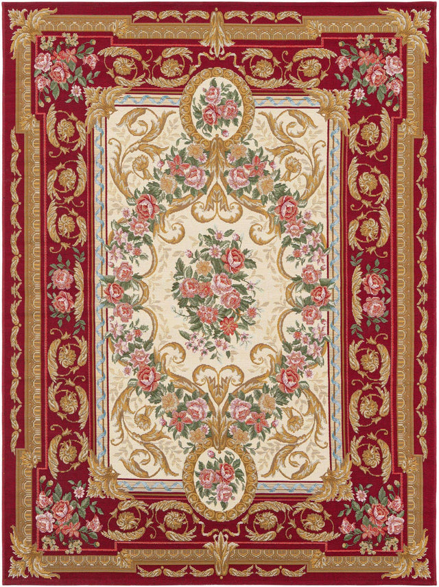 Burgundy Red and Ivory 5' 1 x 7' 1 Outdoor Traditional Rectangle Area Rug Weather Resistant for Patio, Deck, Terrace, Balcony, Porch Classical Design Outside Carpet for Sale at Rug Engine