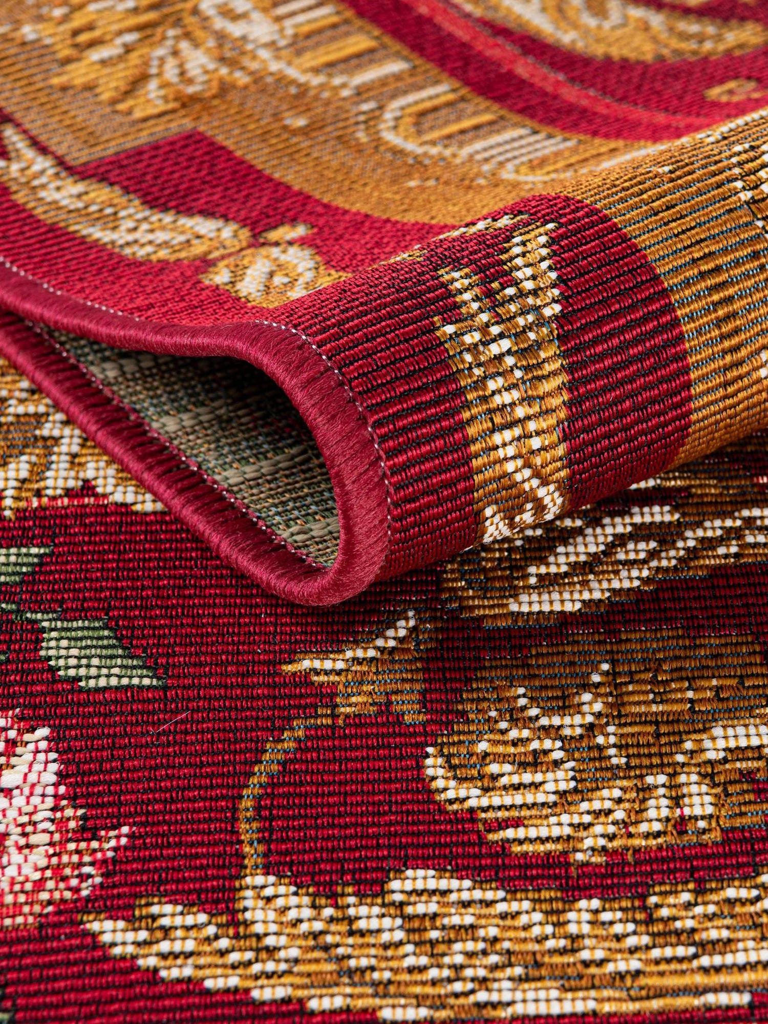 Burgundy Red and Ivory 5' 1 x 7' 1 Outdoor Traditional Rectangle Area Rug Weather Resistant for Patio, Deck, Terrace, Balcony, Porch Classical Design Outside Carpet for Sale at Rug Engine