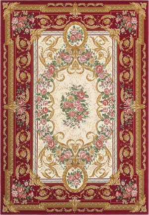 Burgundy Red and Ivory 5' 1 x 8' Outdoor Traditional Rectangle Area Rug Weather Resistant for Patio, Deck, Terrace, Balcony, Porch Classical Design Outside Carpet for Sale at Rug Engine