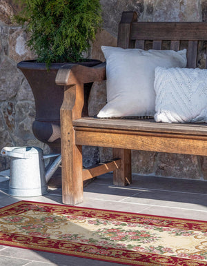 Burgundy Red and Ivory 2' x 5' 1 Outdoor Traditional Runner Area Rug Weather Resistant for Patio, Deck, Terrace, Balcony, Porch Classical Design Outside Carpet for Sale at Rug Engine