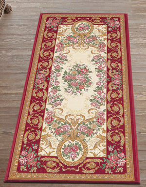 Burgundy Red and Ivory 2' 7 x 10' Outdoor Traditional Runner Area Rug Weather Resistant for Patio, Deck, Terrace, Balcony, Porch Classical Design Outside Carpet for Sale at Rug Engine
