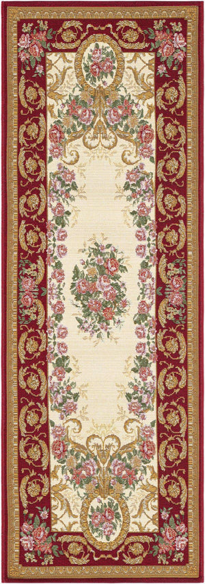 Burgundy Red and Ivory 2' x 6' 1 Outdoor Traditional Runner Area Rug Weather Resistant for Patio, Deck, Terrace, Balcony, Porch Classical Design Outside Carpet for Sale at Rug Engine