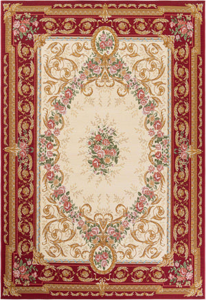 Burgundy Red and Ivory 6' 1 x 9' Outdoor Traditional Rectangle Area Rug Weather Resistant for Patio, Deck, Terrace, Balcony, Porch Classical Design Outside Carpet for Sale at Rug Engine